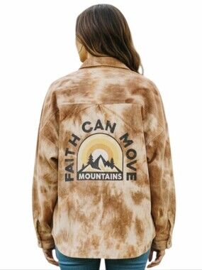 Faith Can Move Mountains Repurposed Christian Theme Tie Dye Mini Cord Shirt, M/L